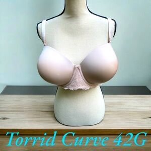 Torrid-42G Curve Lightly Lined Multi-Way orStrapless Nude Lace Bra. EUC!